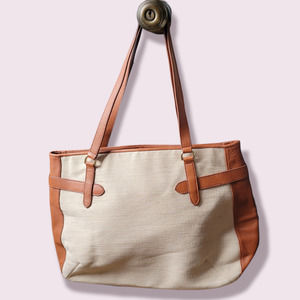 Talbots Large Canvas & Brown Leather Tote